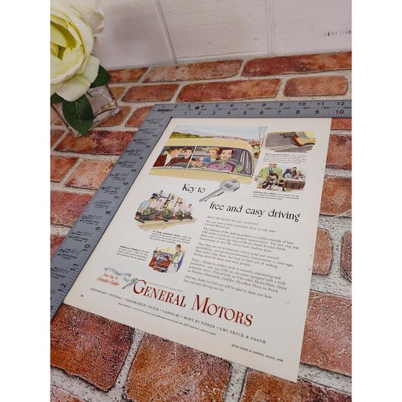 1950 General Motors GM Smiling Woman Driving Yellow Sedan "Key" Vtg Print‎ Ad - Picture 6 of 6